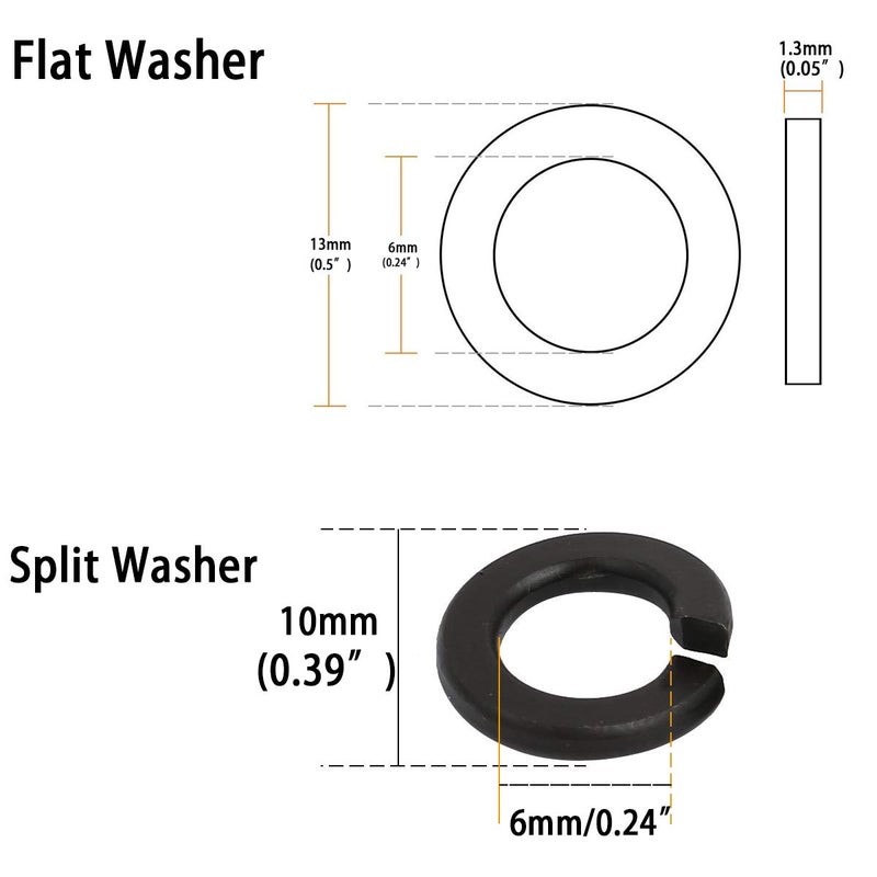 NGe 100 Set M6 Steel Split Washer Lock Spring Ring and Flat Washer, Surface Black Oxide Finish, 0.08" and 0.05" Thick - Image 2
